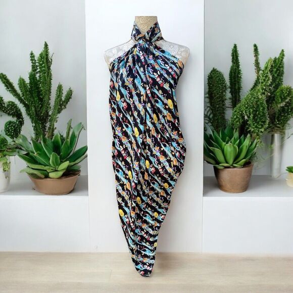 1998 Nicole Miller 100% Silk Scarf 43" Fruit Water Splash Print Vintage Rare - Picture 2 of 16